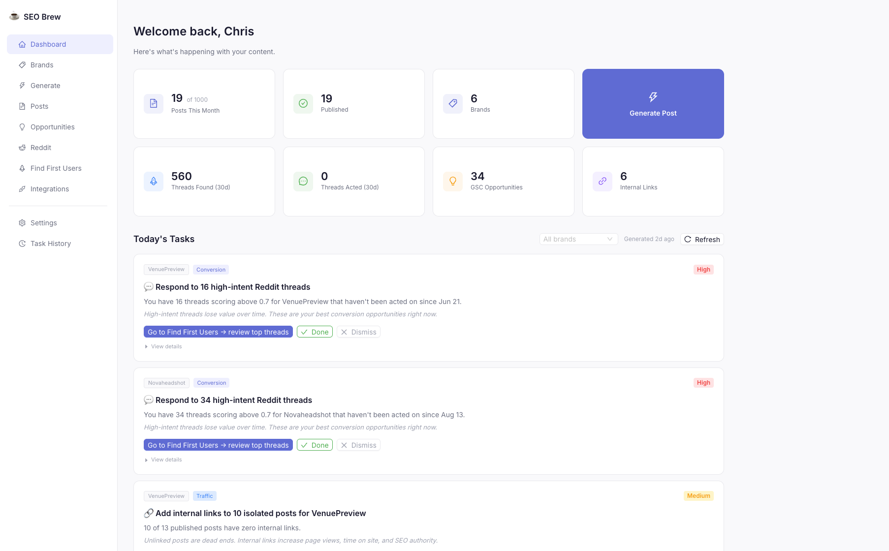SEO Brew Dashboard